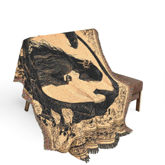 Serpent Queen Woven Tapestry Throw | Gothic Art Nouveau Decorative Blanket