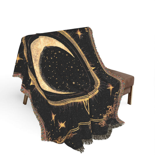 Nocturne Crescent Woven Blanket — Gothic Moon Sigil Tapestry Throw