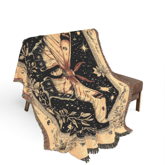 Nocturnal Moth Reliquary | Gothic Woven Tapestry Throw Blanket