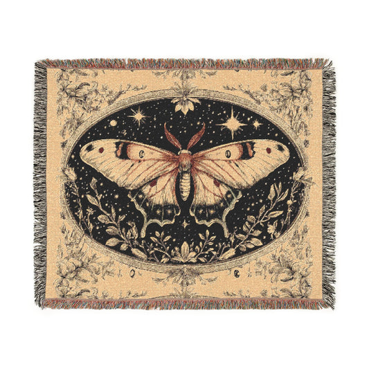 Nocturnal Moth Reliquary | Gothic Woven Tapestry Throw Blanket