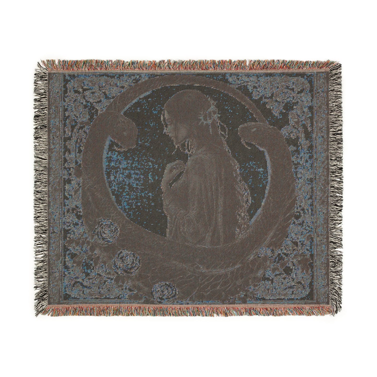 Serpent Queen Woven Tapestry Throw | Gothic Art Nouveau Decorative Blanket