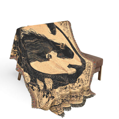 Serpent Queen Woven Tapestry Throw | Gothic Art Nouveau Decorative Blanket