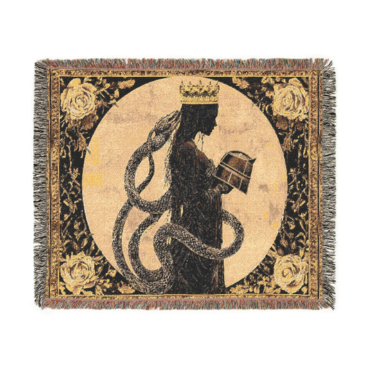 The Serpent Priestess — Woven Tapestry Art Blanket