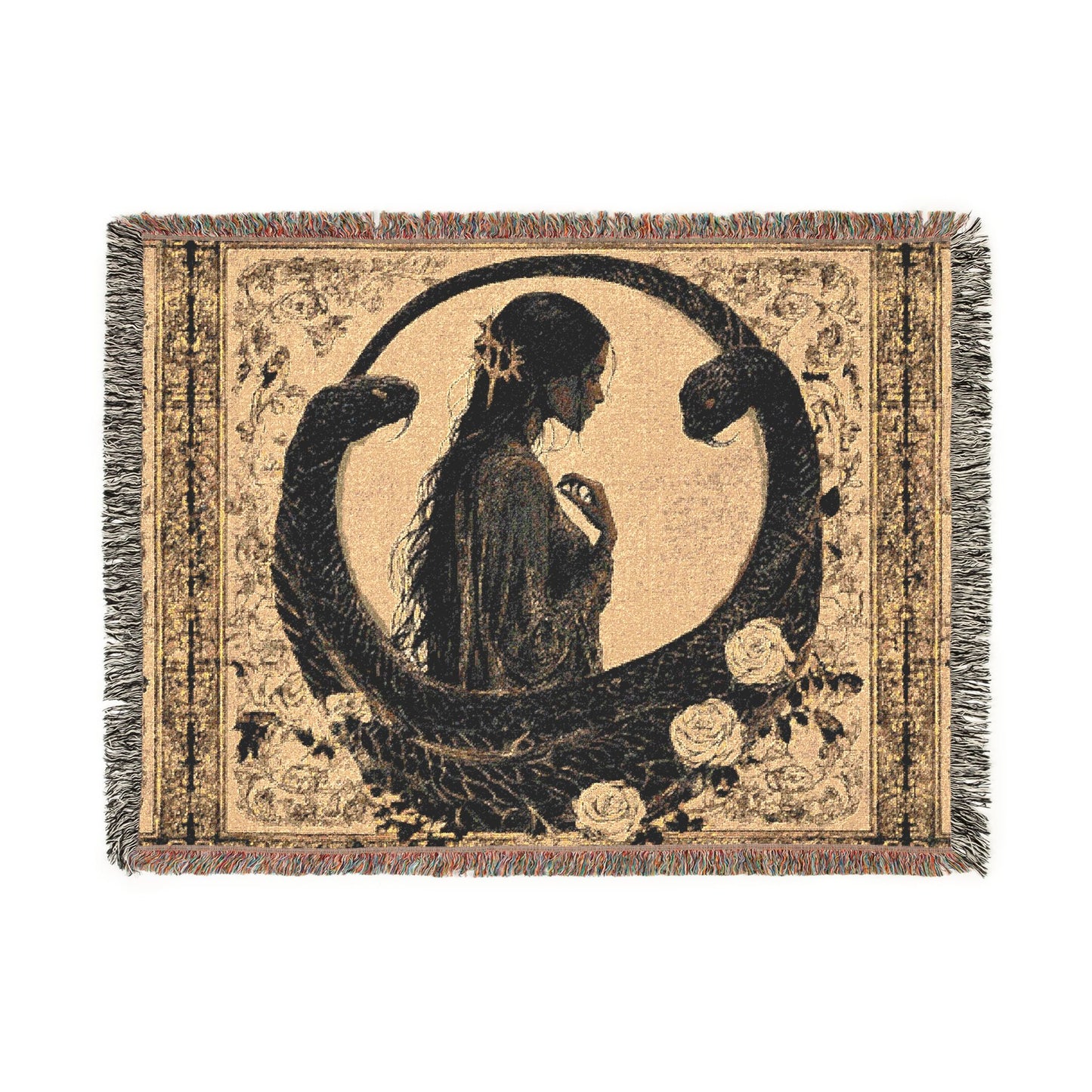 Serpent Queen Woven Tapestry Throw | Gothic Art Nouveau Decorative Blanket