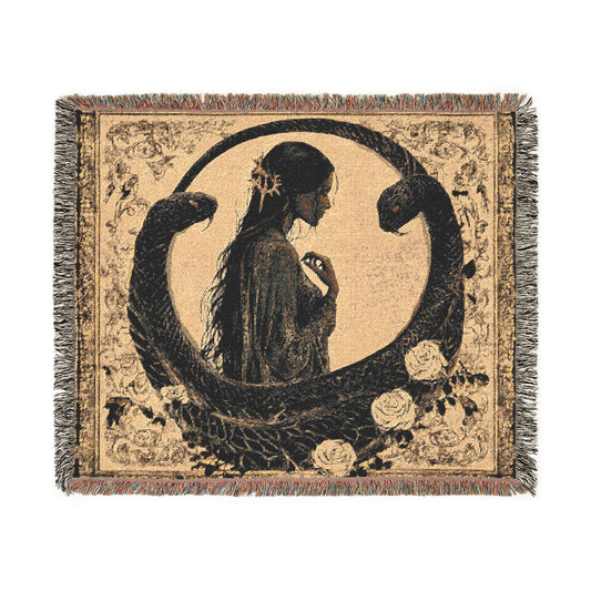 Serpent Queen Woven Tapestry Throw | Gothic Art Nouveau Decorative Blanket