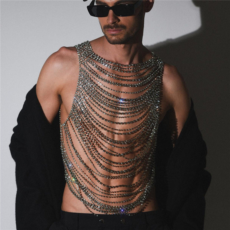 Chest Chain with Multilayer Rhinestones