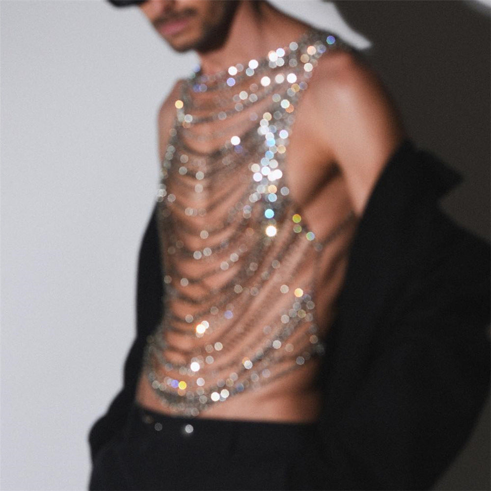 Chest Chain with Multilayer Rhinestones